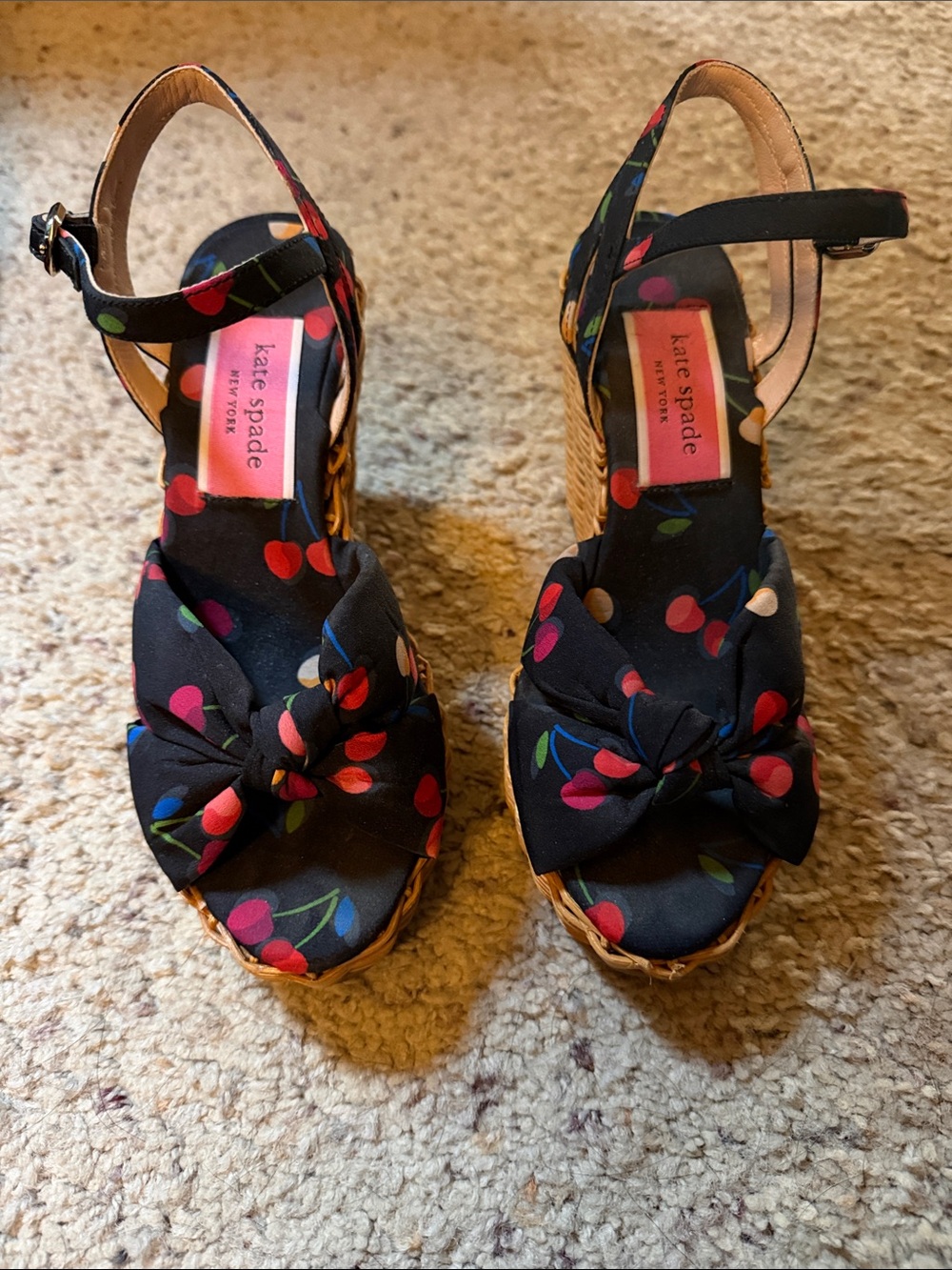 kate spade Black Cherry Knot-Front Espadrille Wedge Sandals